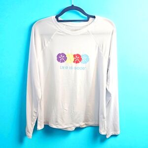 Life is Good Long Sleeve Swim SunShirt Women's XL White Daisies Stretch‎